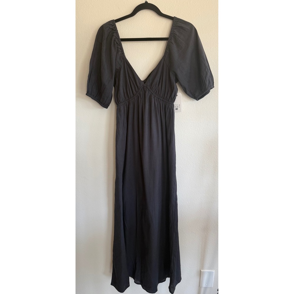 Billabong Black Maxi Dress with Puff Sleeves